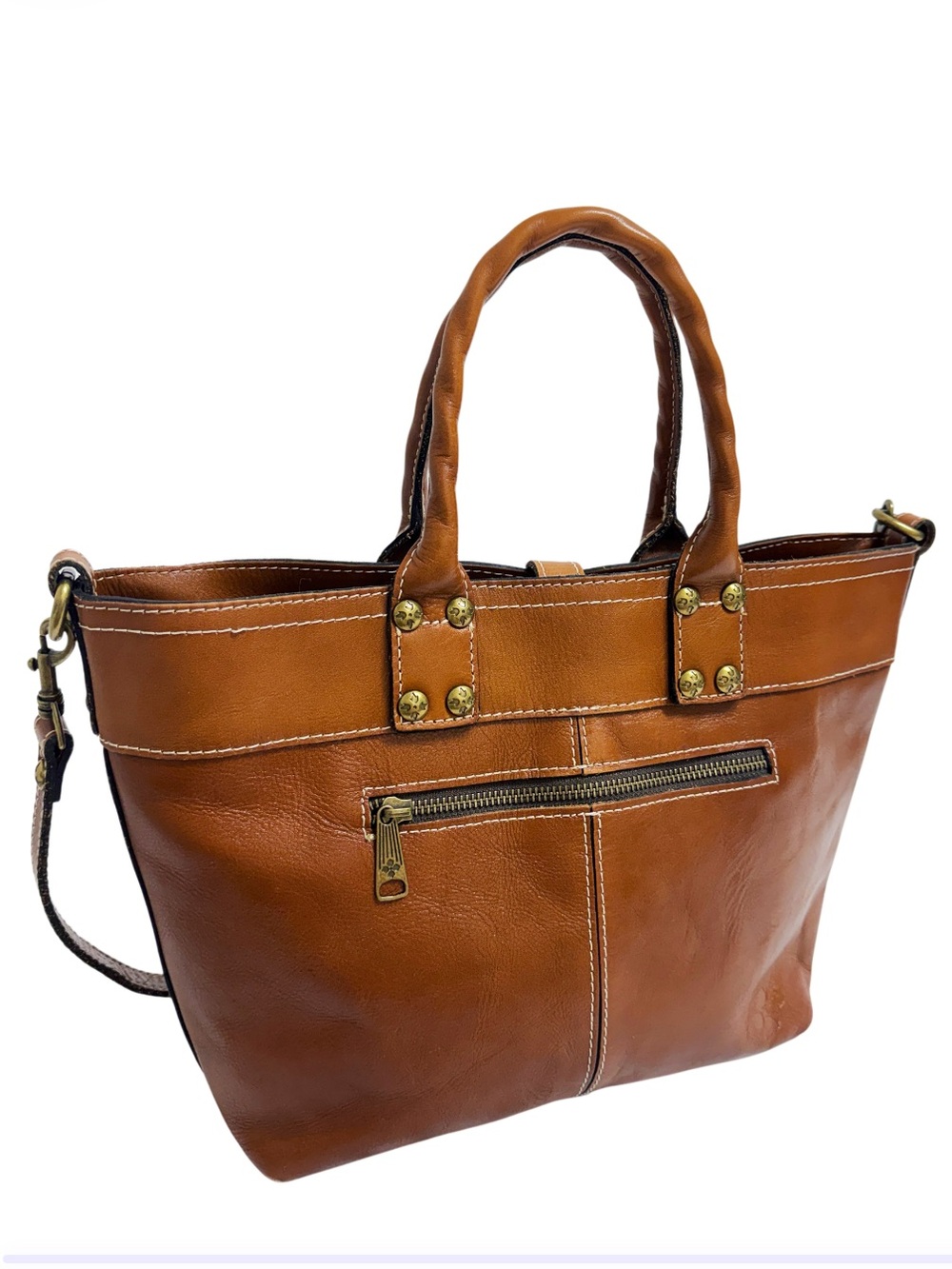 Patricia Nash Analia crossbody tote bag, brown leather, intricate floral tooling - Picture 3 of 6
